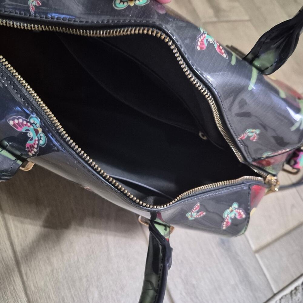 Floral Black Handbag Poppies And Butterflies Design 13"x9" - Picture 3 of 6